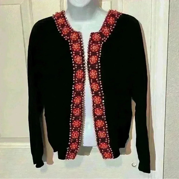 Vintage Victor Costa Womens Floral Beaded Sequin Rayon Cardigan Sweater XS - Picture 6 of 10